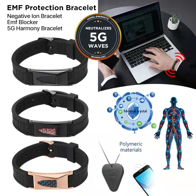 EMF Protection Bracelet, Anti Radiation Bracelet 7 in 1 Joint Pain and  Carpal Tunnel Bracelets for Men and Women | EMF Protection Necklace/Pendant  (Black)